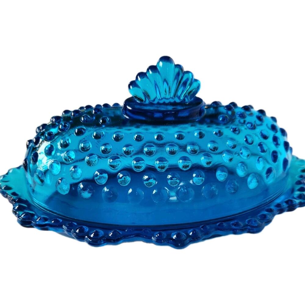Vintage FENTON HOBNAIL COLONIAL BLUE Lidded Butter Dish